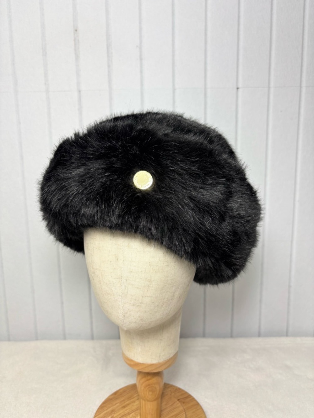 Ted Baker Reversible Black‎ Faux Fur Russian Hat with Gold Accent
